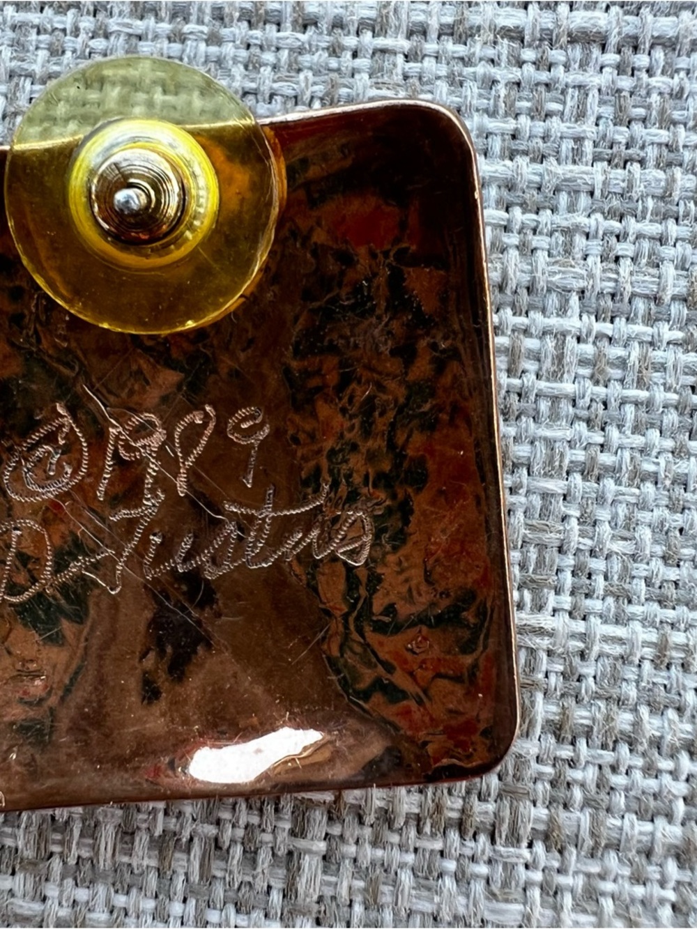 Handcrafted In 1989 Signed By The Artist Square Art Deco Copper Pierced Earrings - Picture 6 of 6
